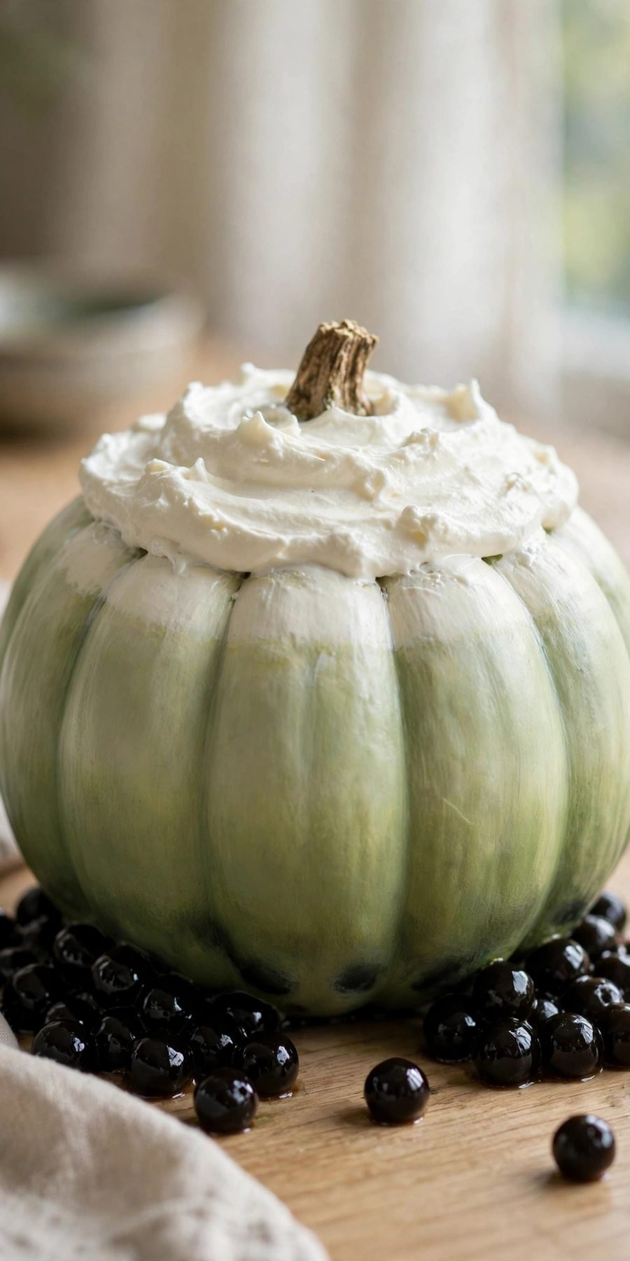 boba pumpkin painting: matcha green latte pumpkin with cream cap