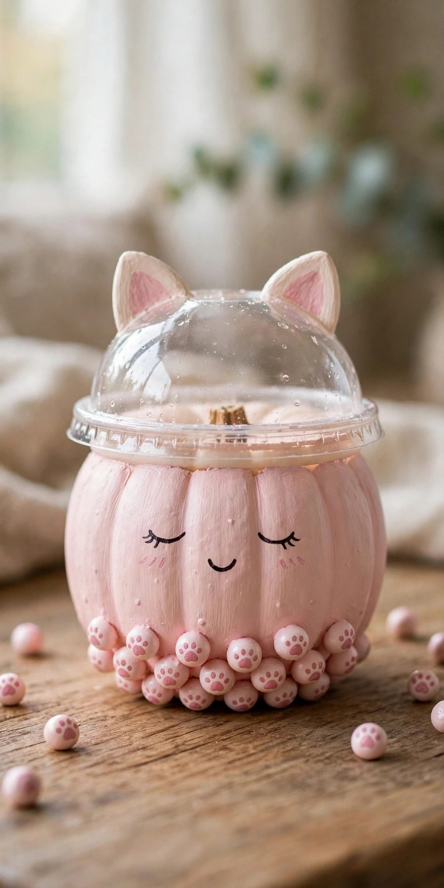 boba pumpkin painting: boba cup pumpkin with cat ear lid