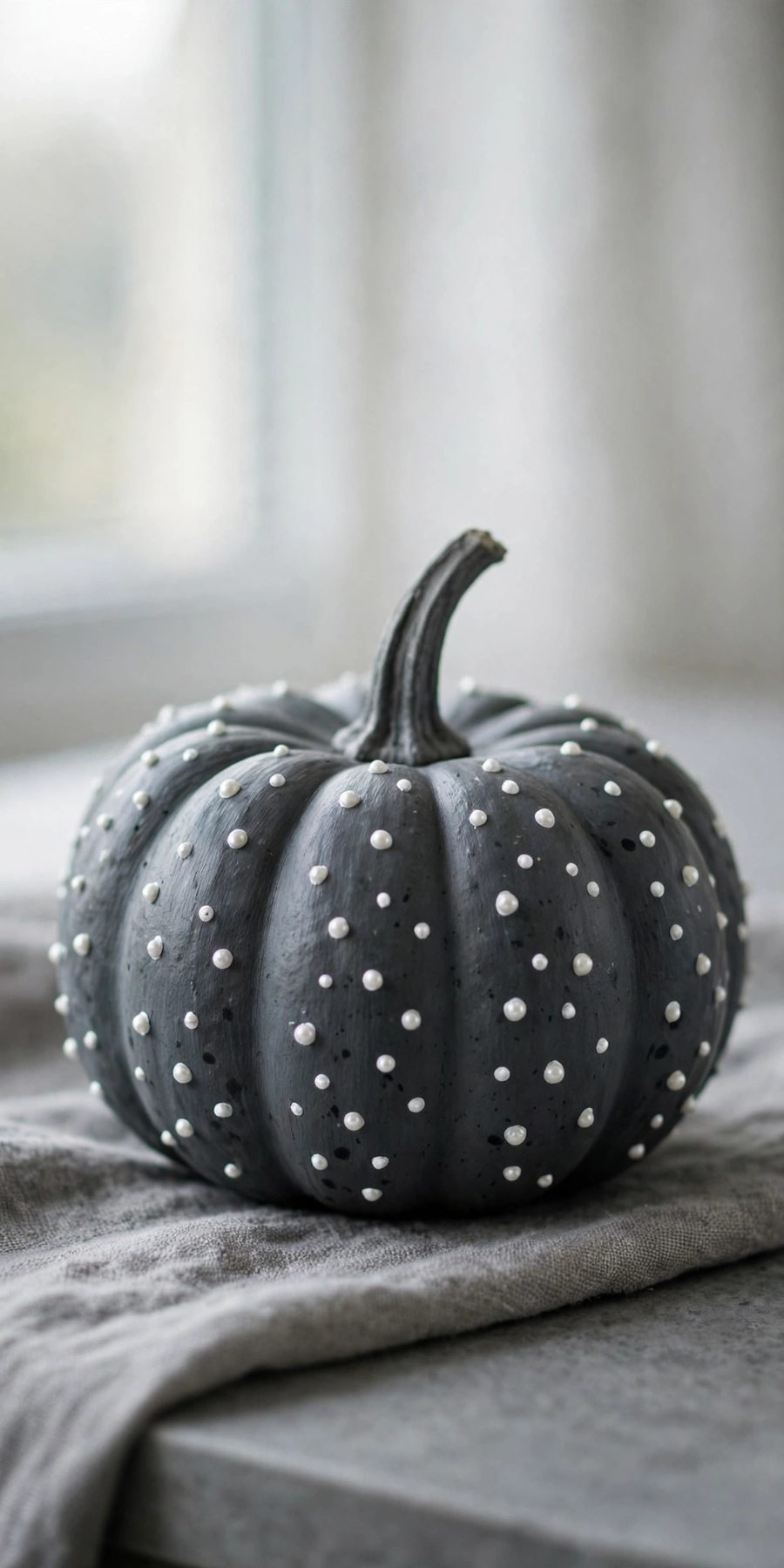 boba pumpkin painting: black sesame grey pumpkin with white pearls