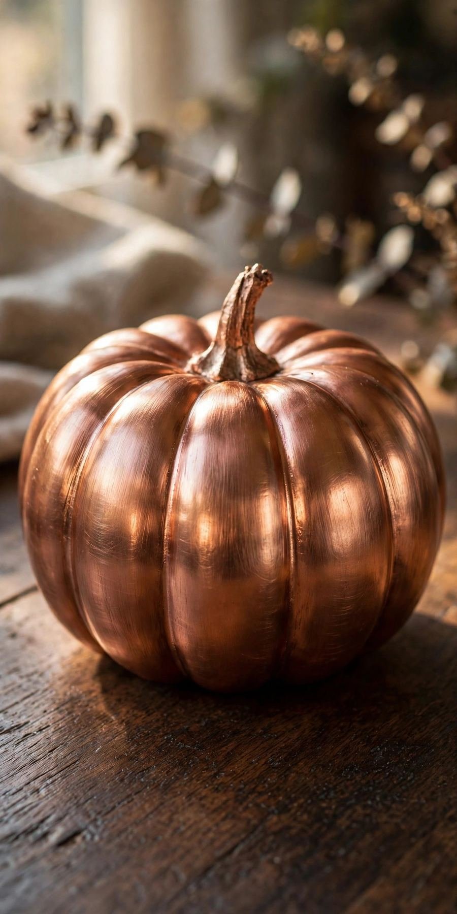 ceramic pumpkin decor ideas: brushed copper metallic pumpkin