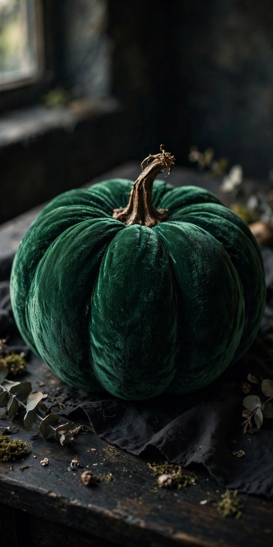 ceramic pumpkin decor ideas: emerald velvet flocked pumpkin