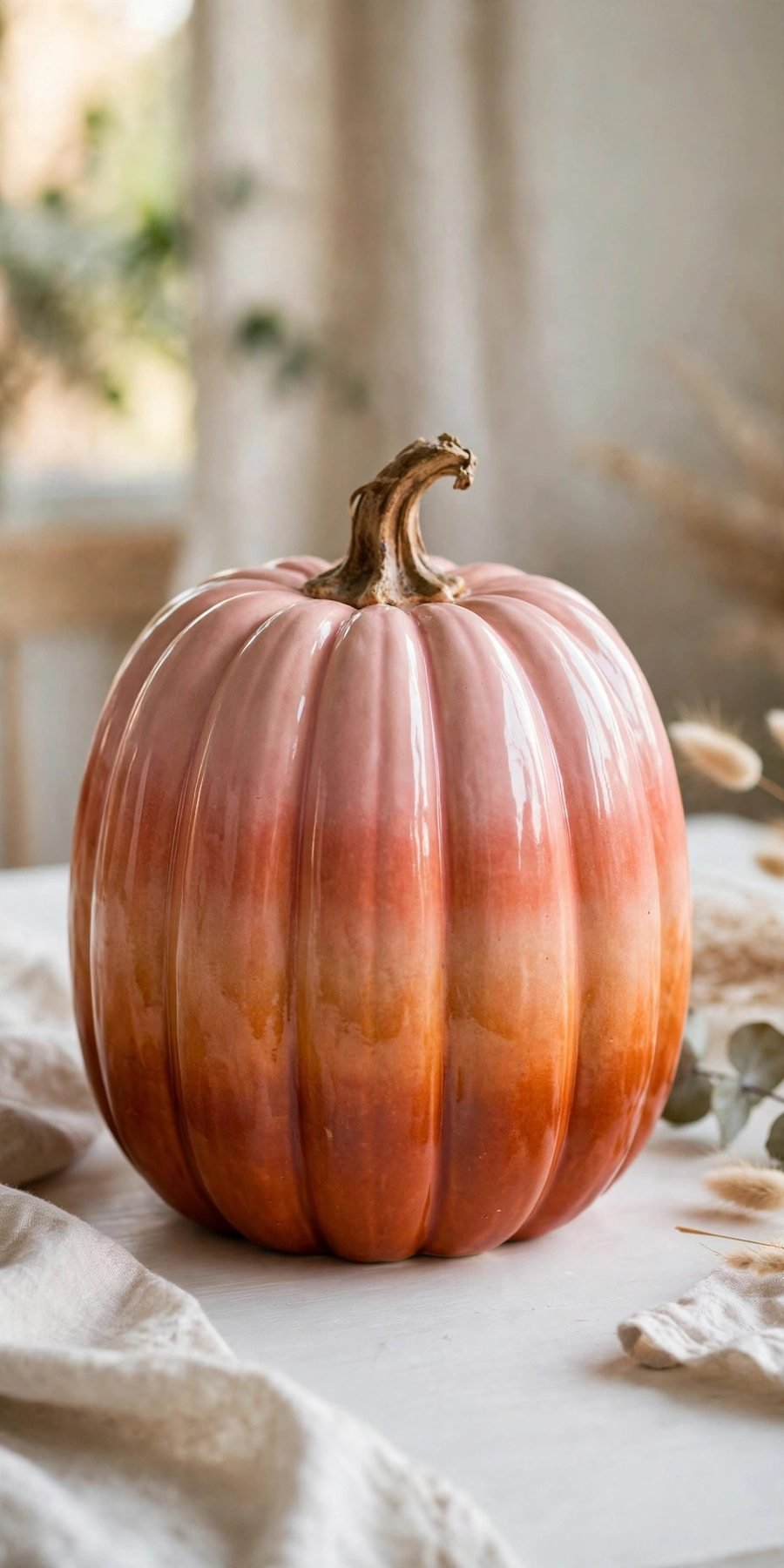 ceramic pumpkin decor ideas: ombre sunset gradient pumpkin