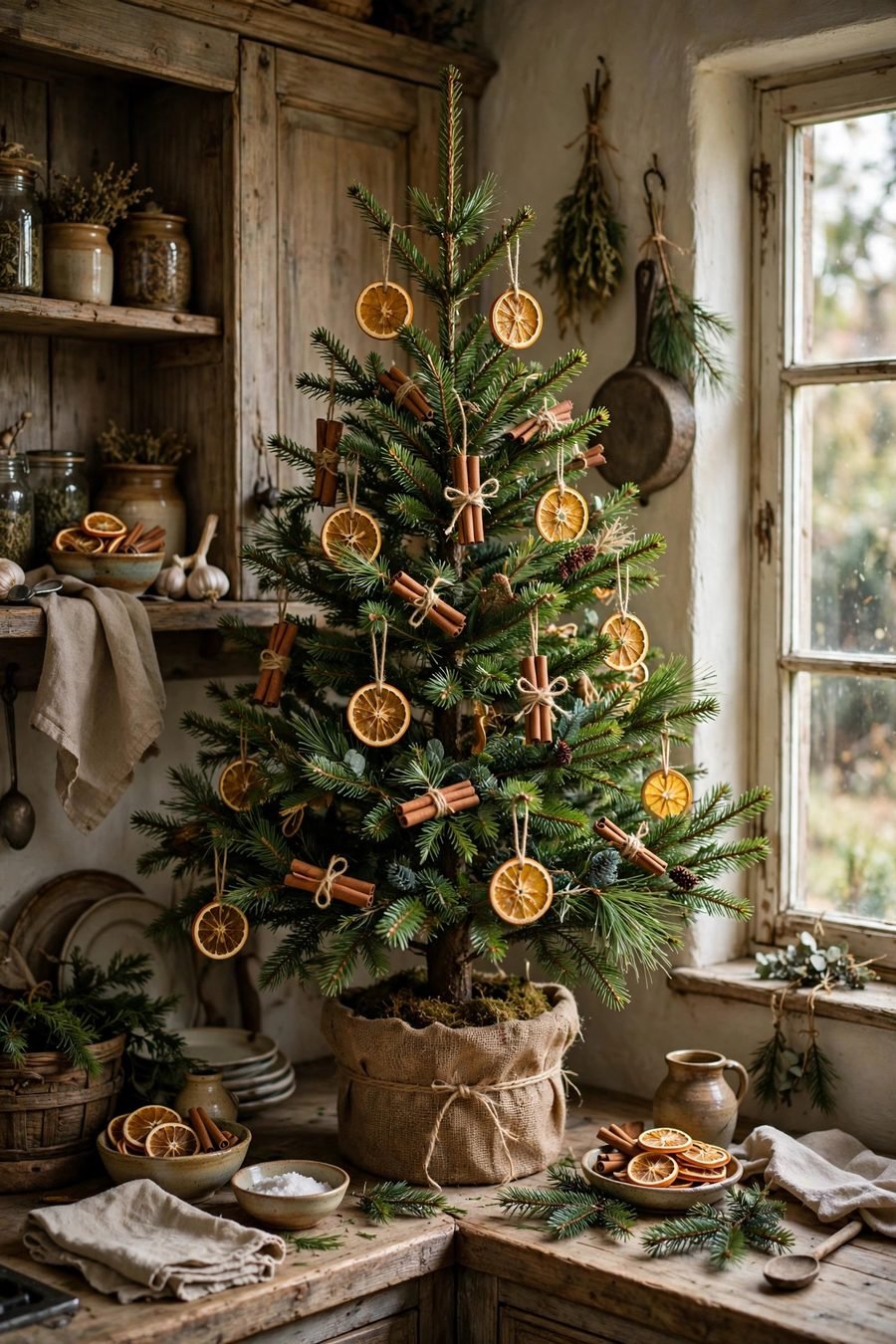 Christmas tree decorations: dried orange slice natural tree