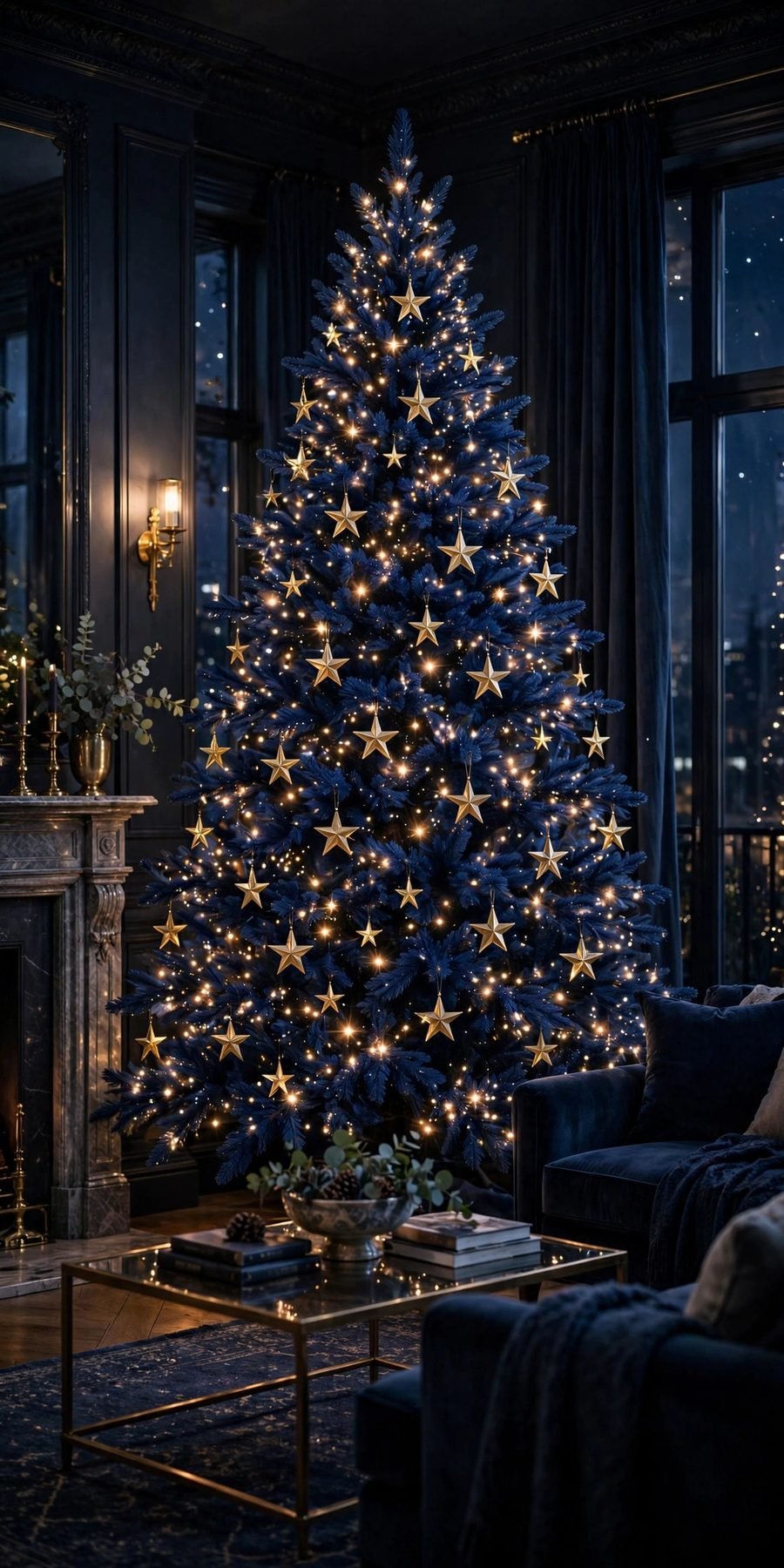 Christmas tree decorations: starry night blue tree