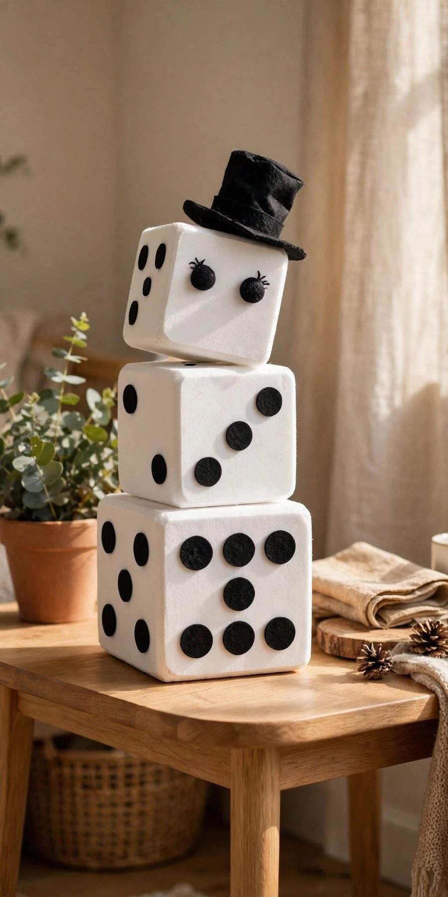 dollar tree christmas decor diy ideas: foam dice snowman with top hat