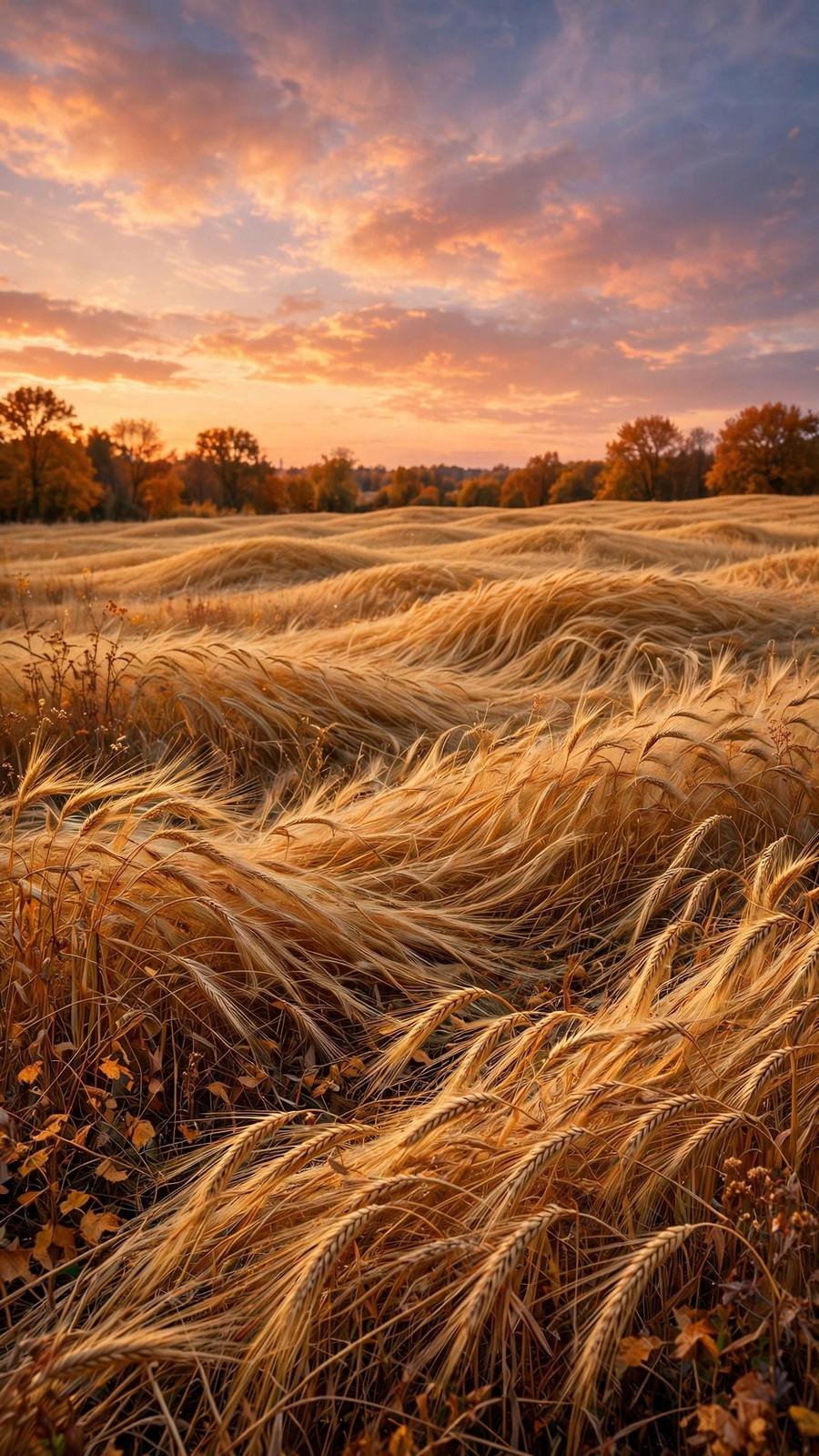 Fall wallpaper ideas: golden wheat field at dusk