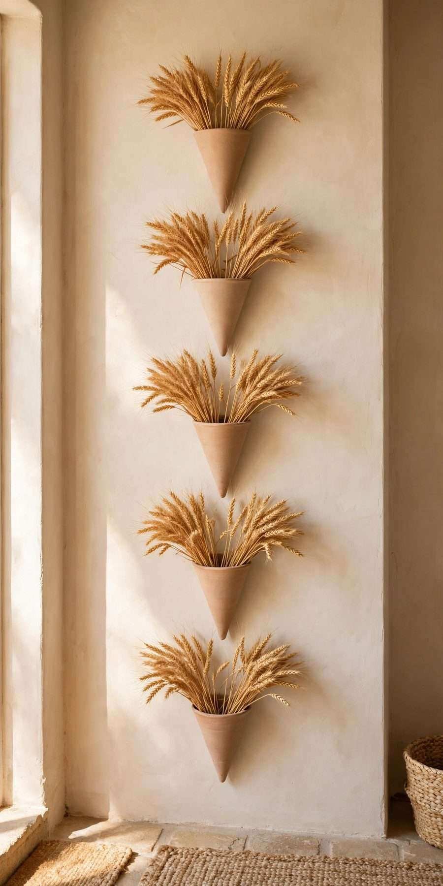 diy fall wall decor ideas: dried wheat bundles in wall pockets