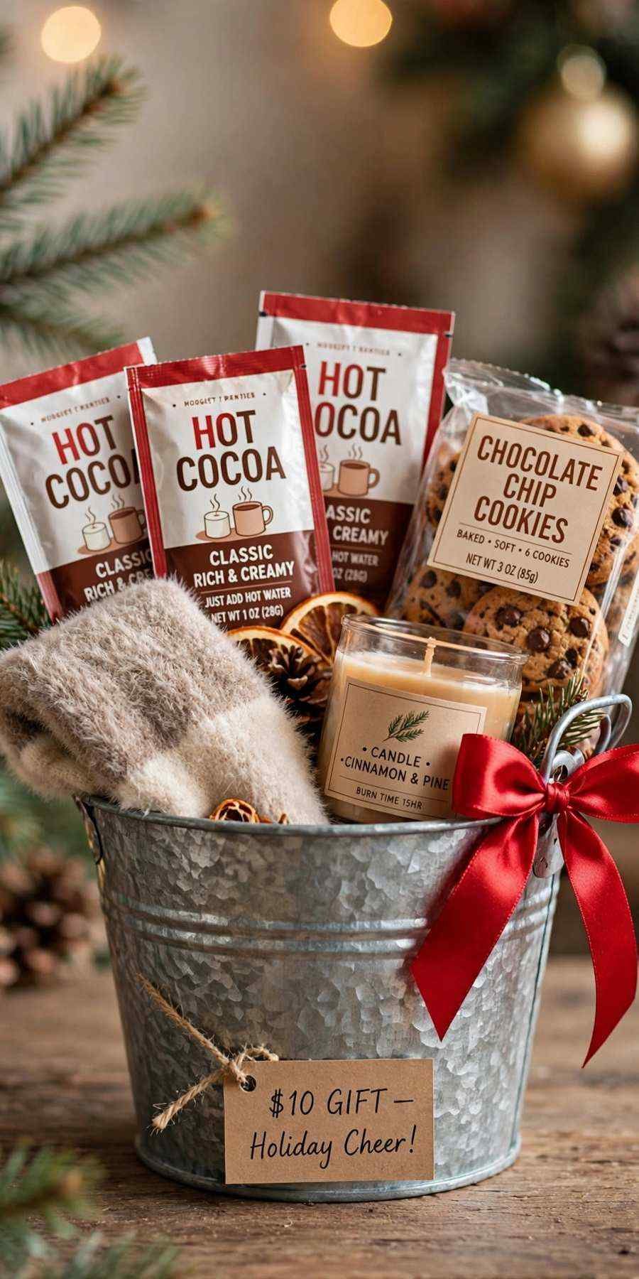 christmas gift baskets: budget $10 gift basket built from dollar store finds