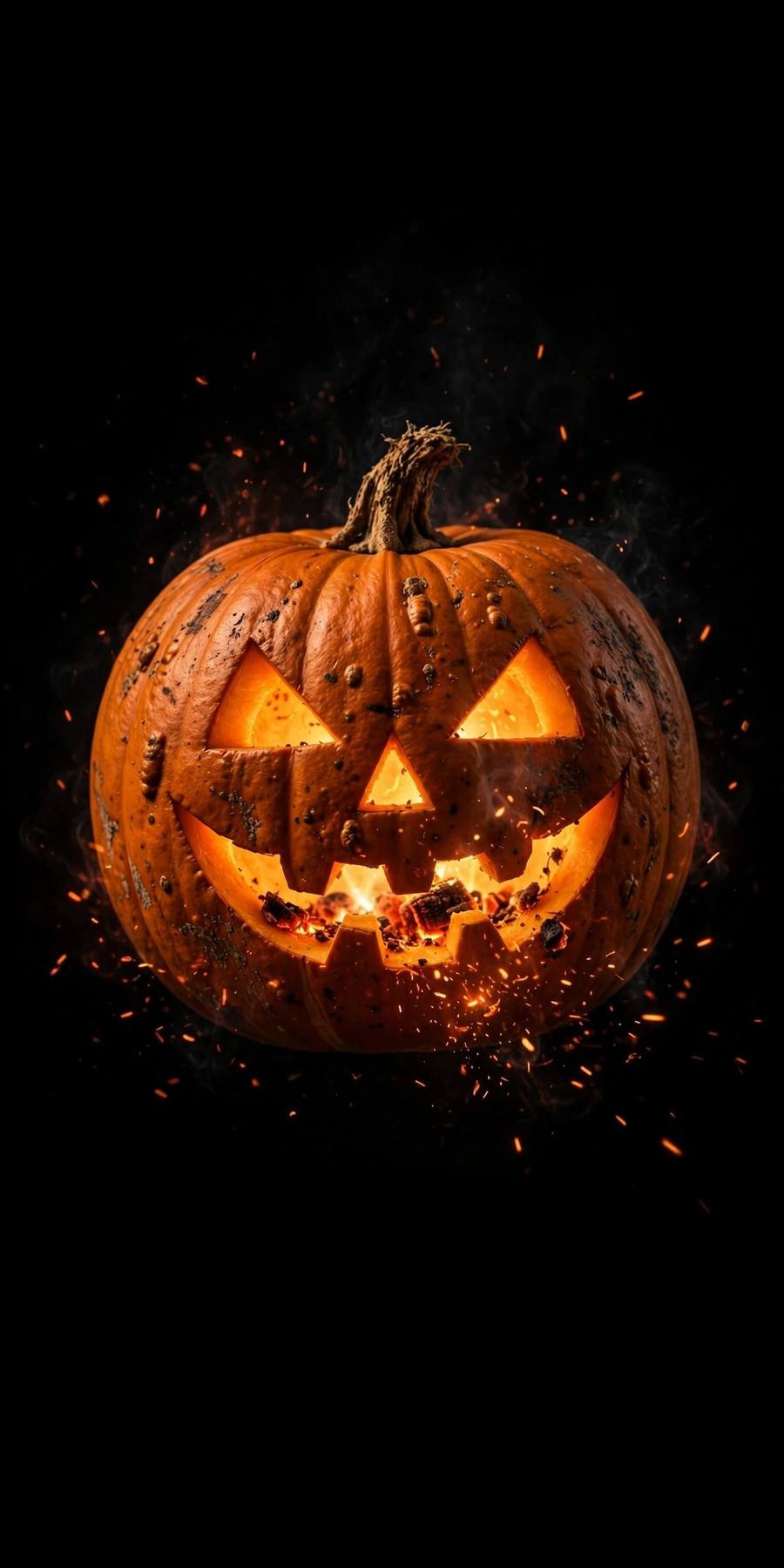 Halloween wallpaper ideas: glowing jack-o-lantern close-up at night
