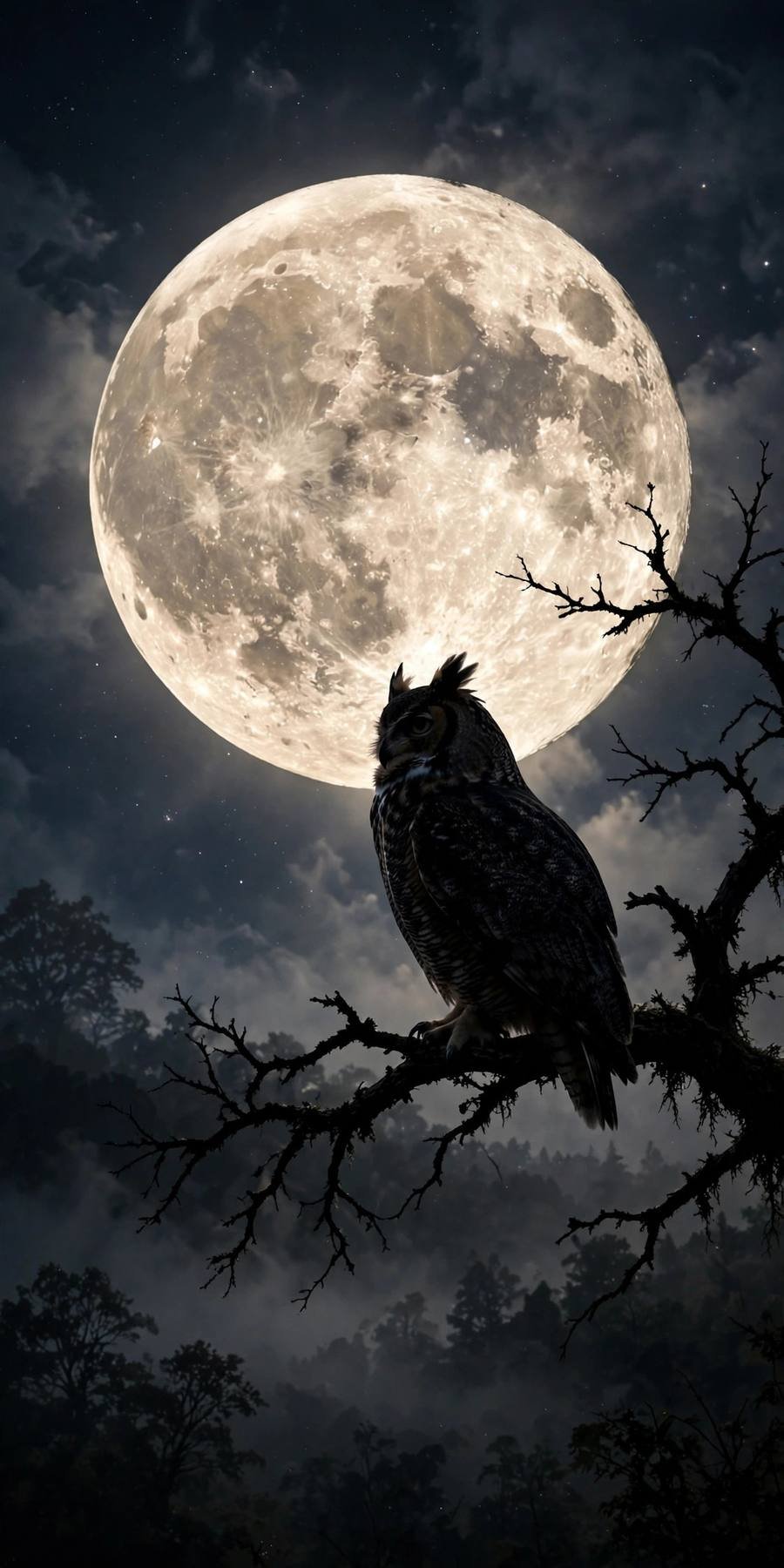 Halloween wallpaper ideas: owl silhouette on branch against full moon
