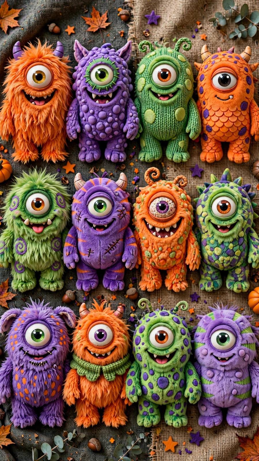 Halloween wallpaper ideas: cute goofy monster faces grid