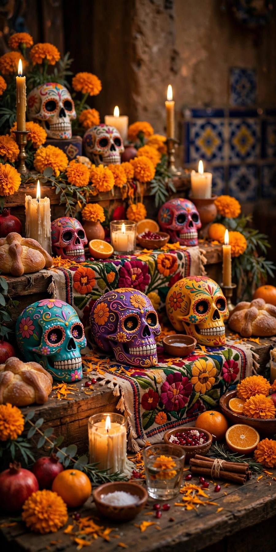 Halloween wallpaper ideas: day of the dead altar with marigolds