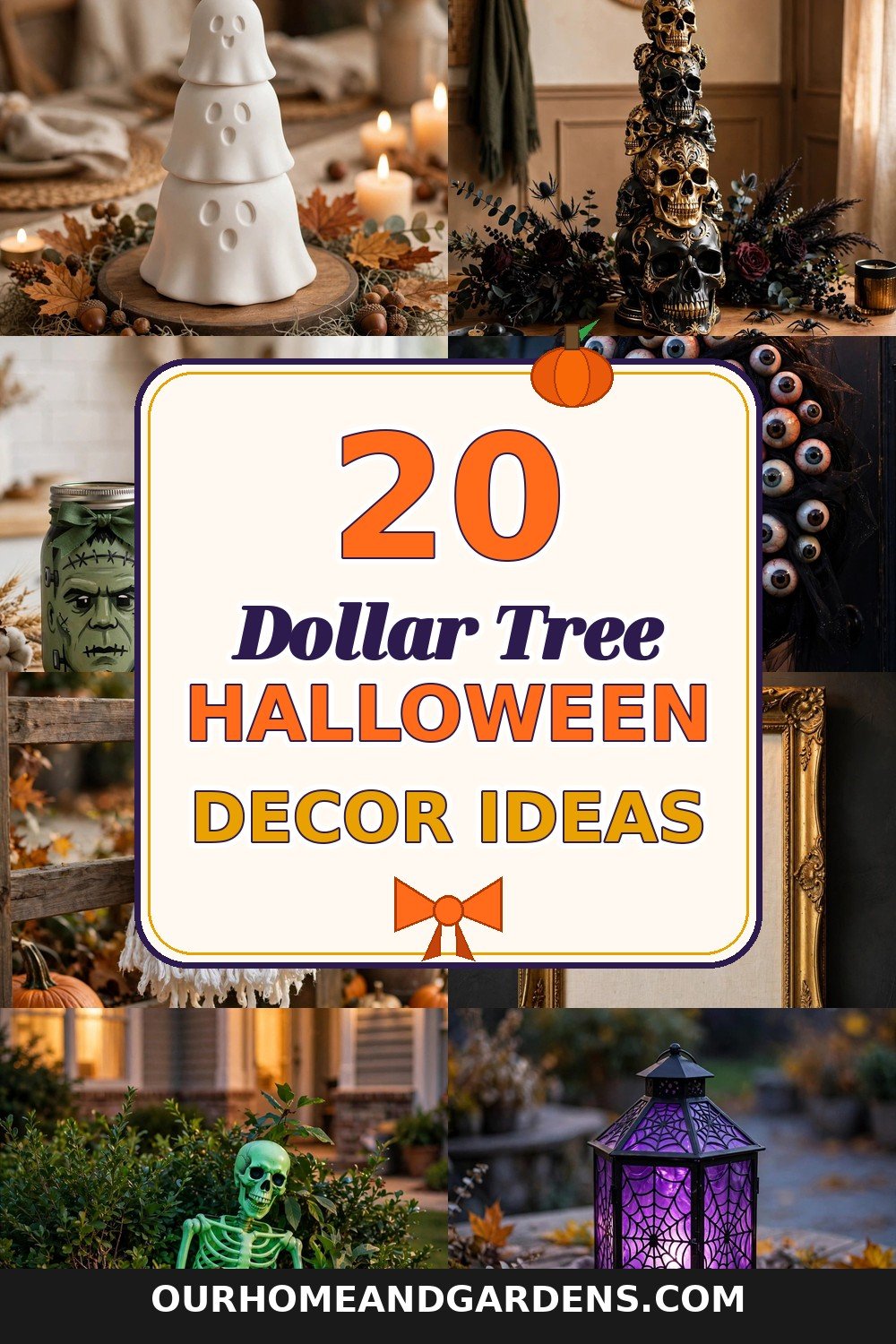 Dollar tree halloween decor DIY ideas — collage pin with 20 Halloween craft ideas