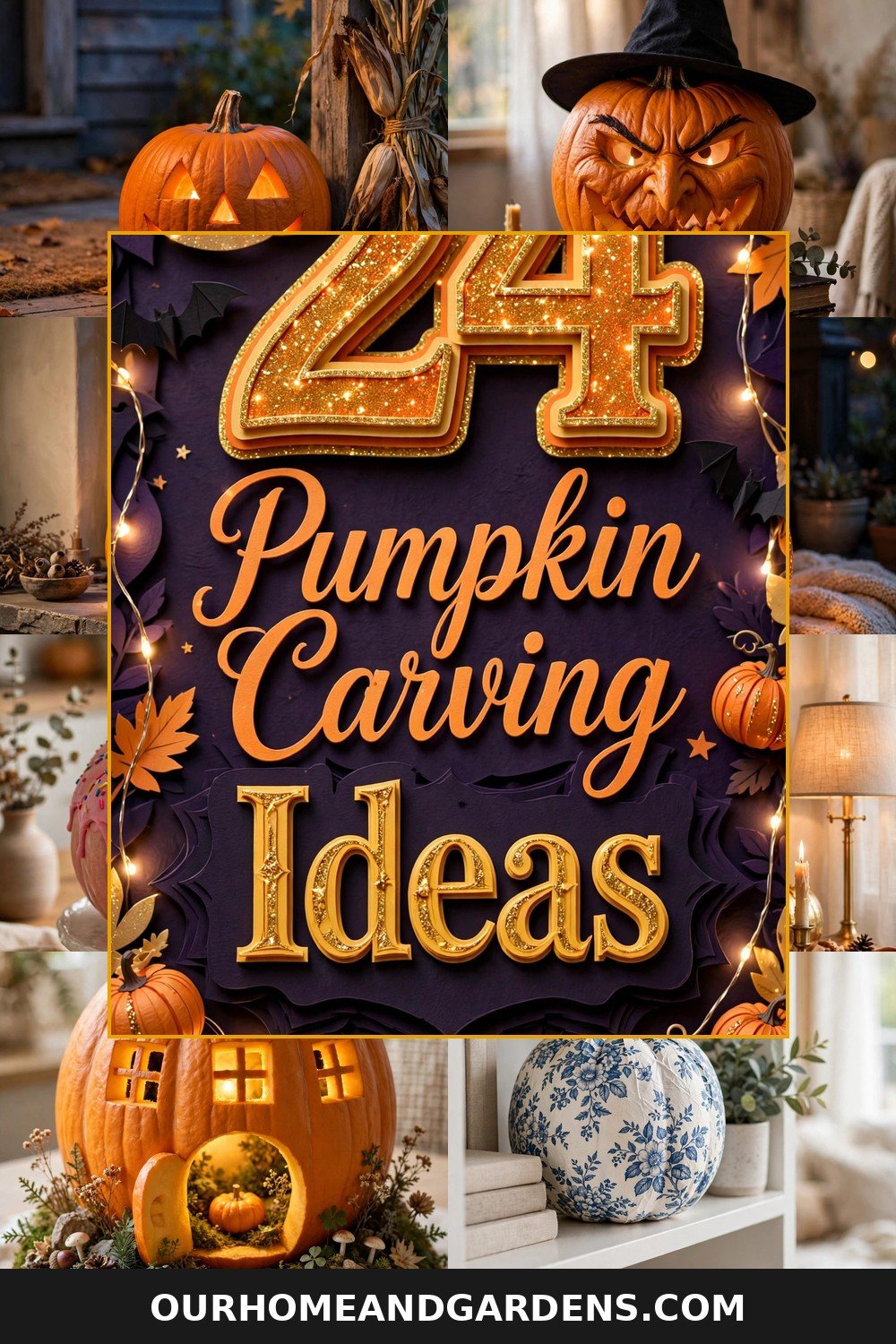 24 Pumpkin Carving Ideas: Classic + No-Carve — collage pin graphic