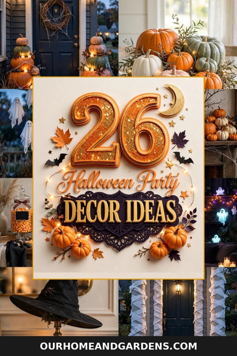 26 Halloween party decor ideas collage pin graphic with 3D typography