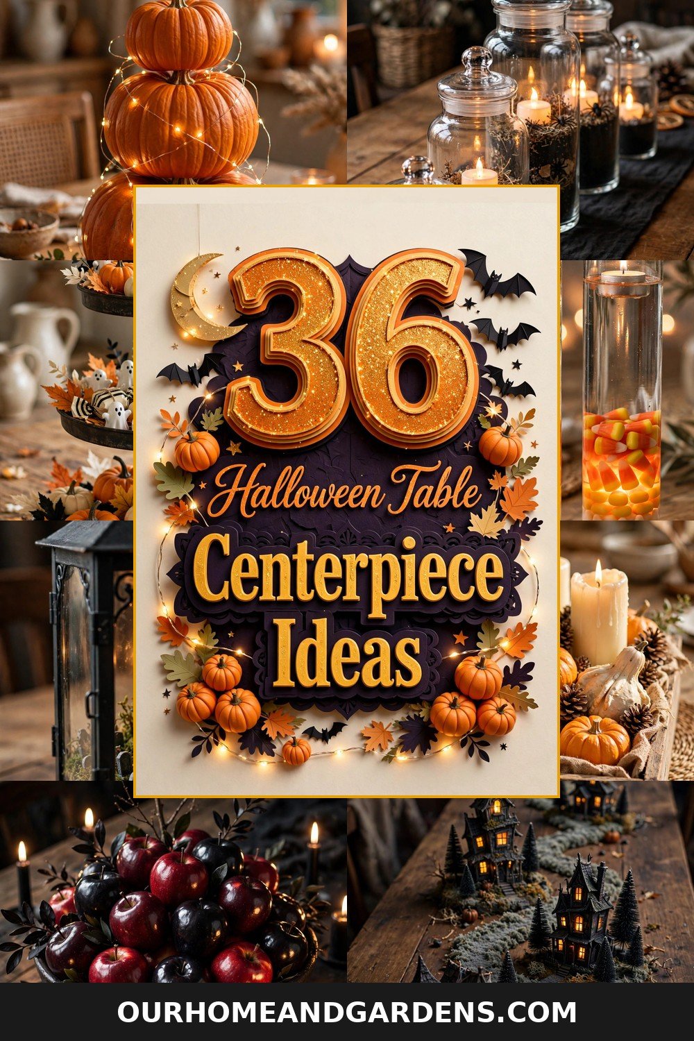 34 Halloween fireplace mantel decor ideas — collage of spooky mantel looks