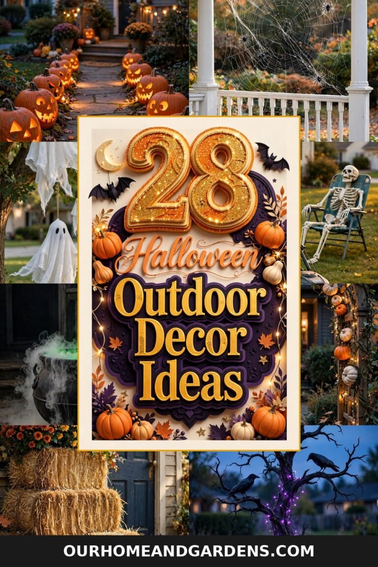 Halloween outdoor decor ideas — collage hero graphic with 3D title text