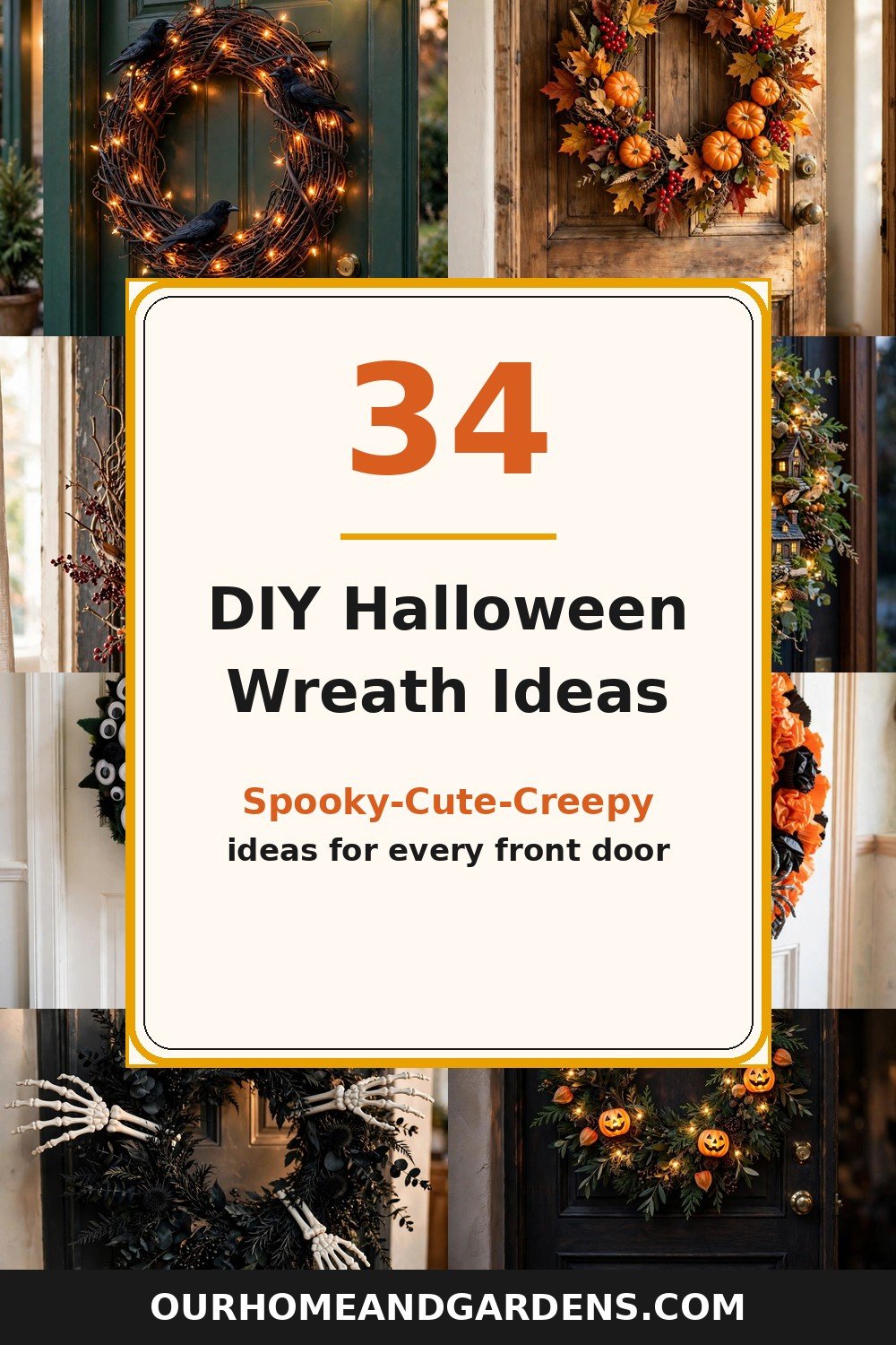 34 DIY Halloween wreath ideas — collage of Halloween wreath photos