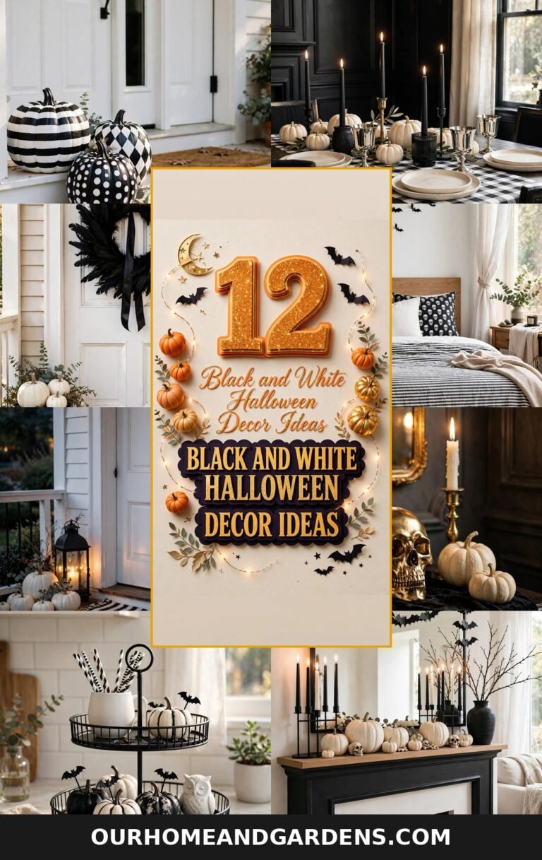 12 black and white Halloween decor ideas — collage pin graphic