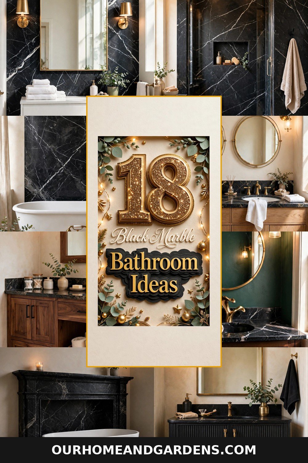 Black marble bathroom ideas — 18 stunning looks collage