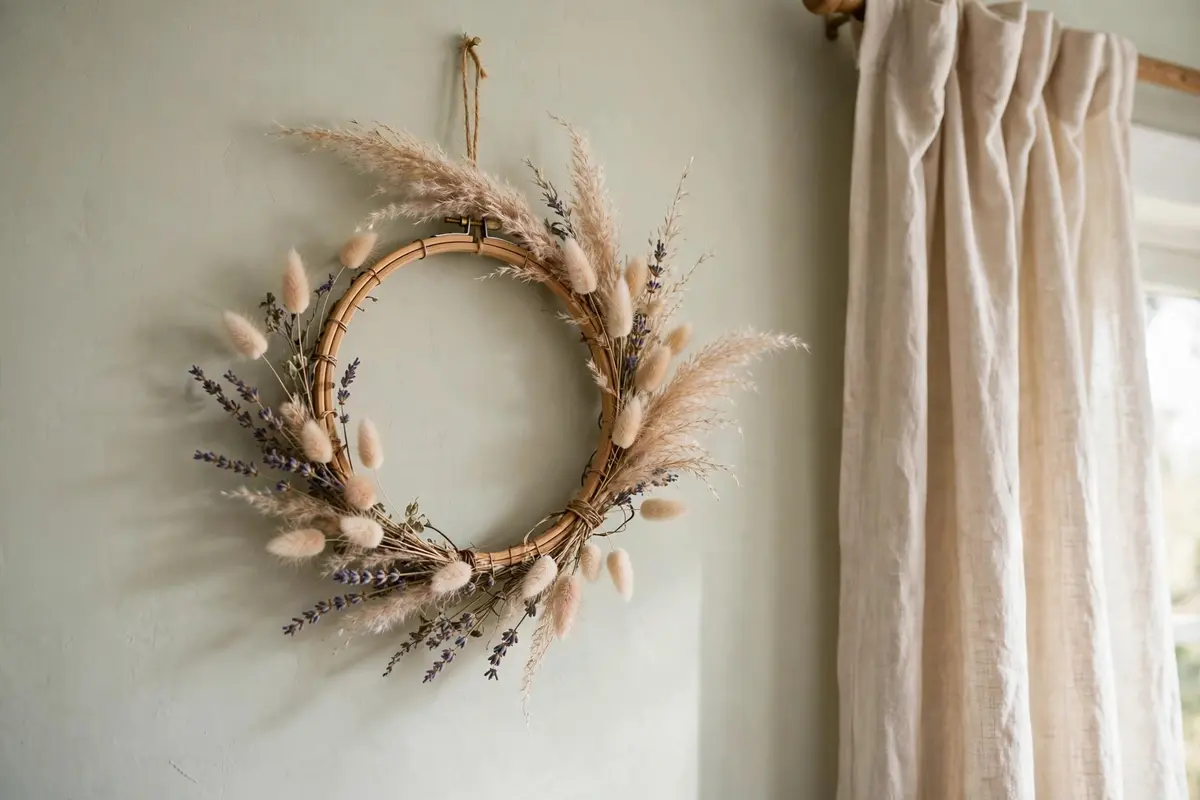 Dried flower hoop wreath — handmade boho wall decor ideas