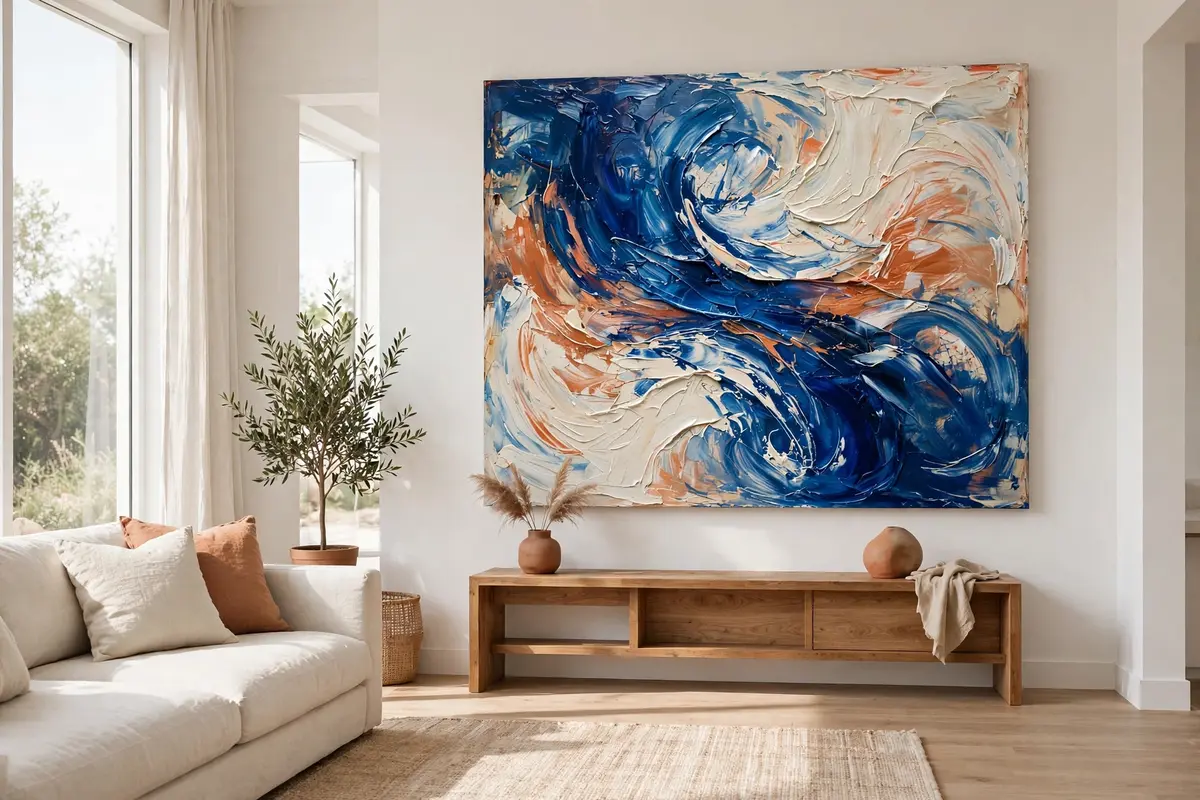 Large abstract canvas painting — DIY wall decor ideas for living room