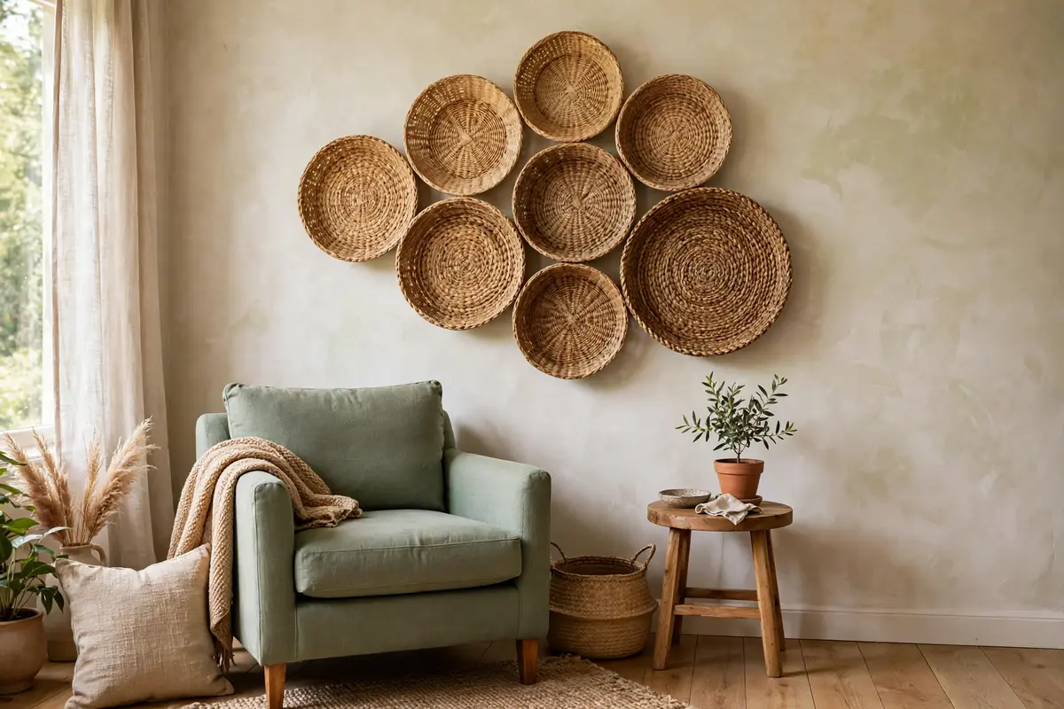 Woven rattan baskets — DIY wall decor ideas for living room