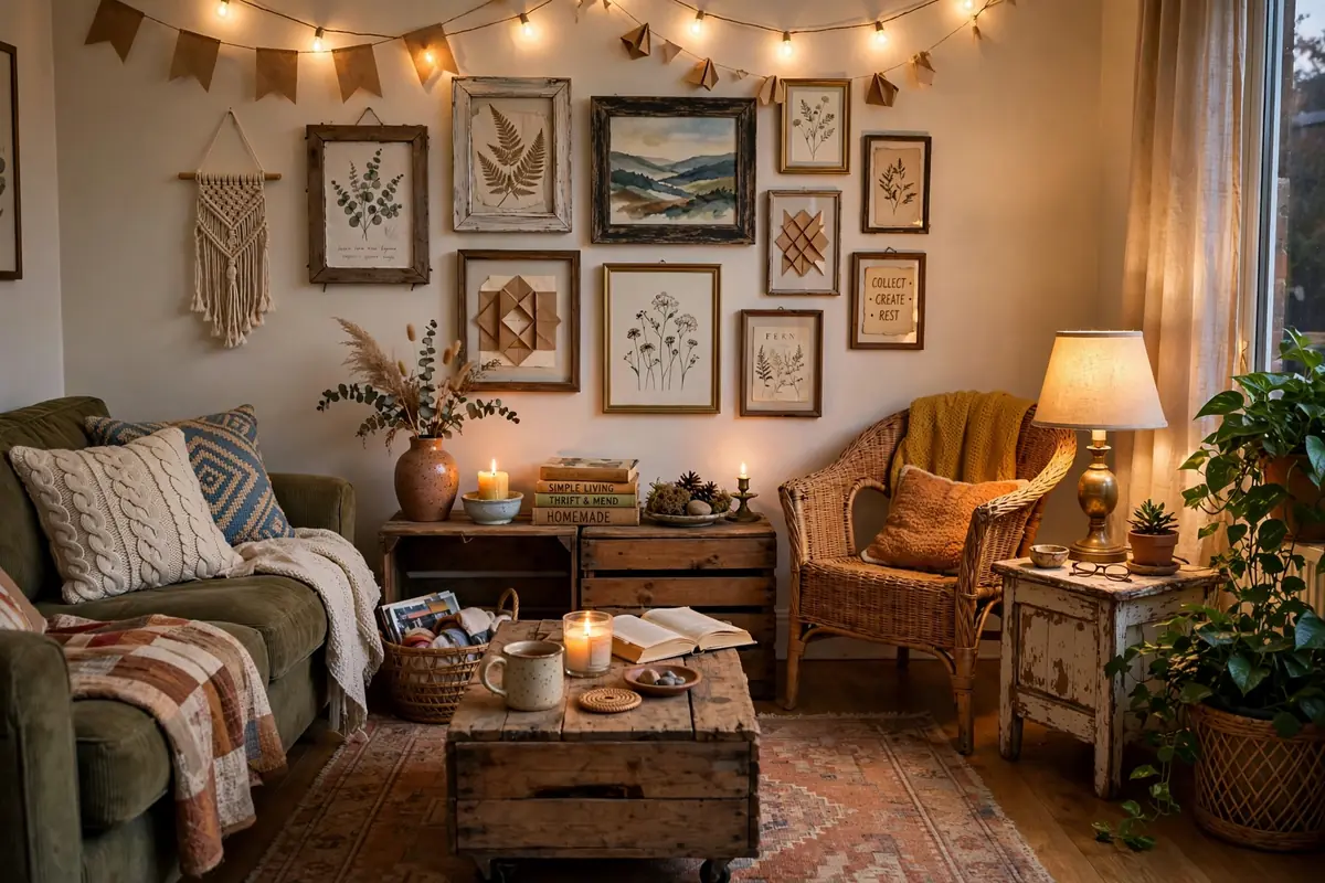 Cozy living room styled with budget DIY home decor