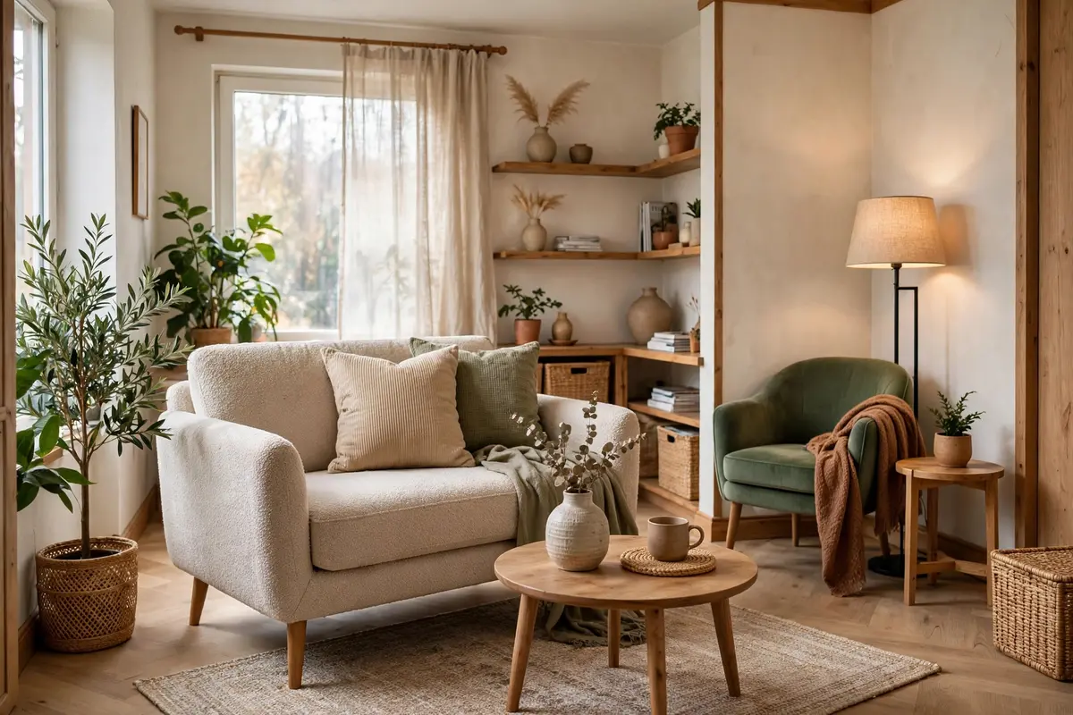Furniture zoning creating a reading nook in a small living room