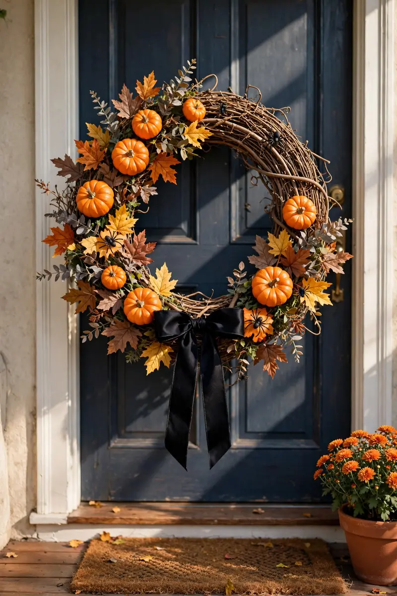 Classic Orange-and-Black Halloween Wreath