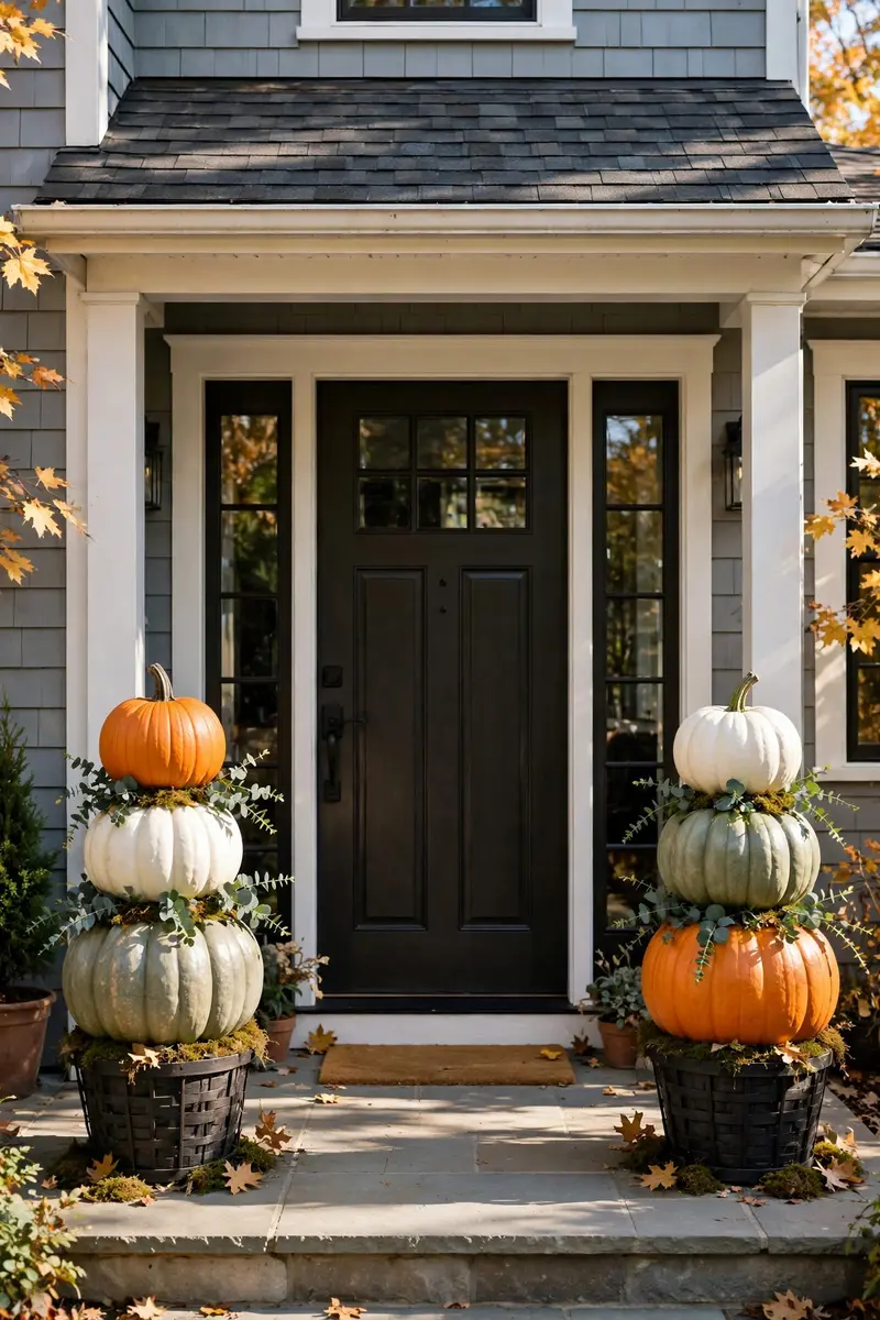 Pumpkin Stack Flanking the Door