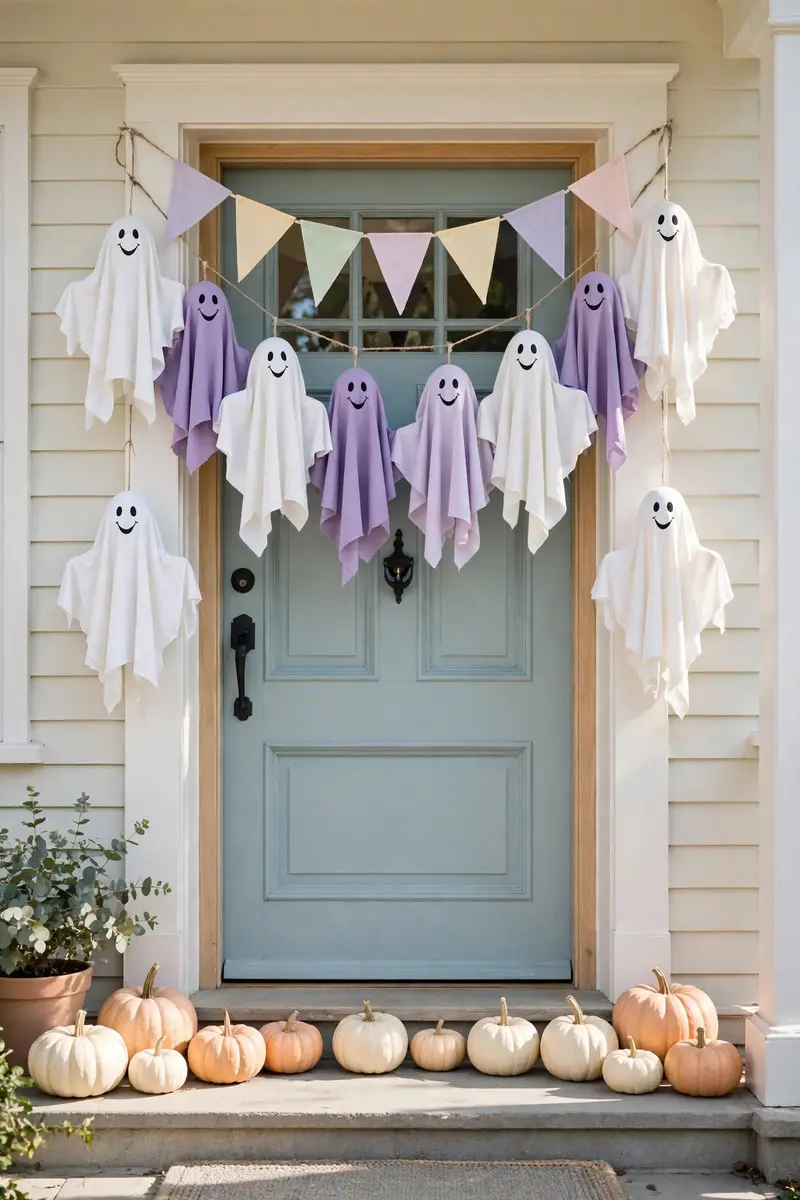 Cute Kid-Friendly Ghost Door (A Sweet Take on Halloween Door Decor Ideas)