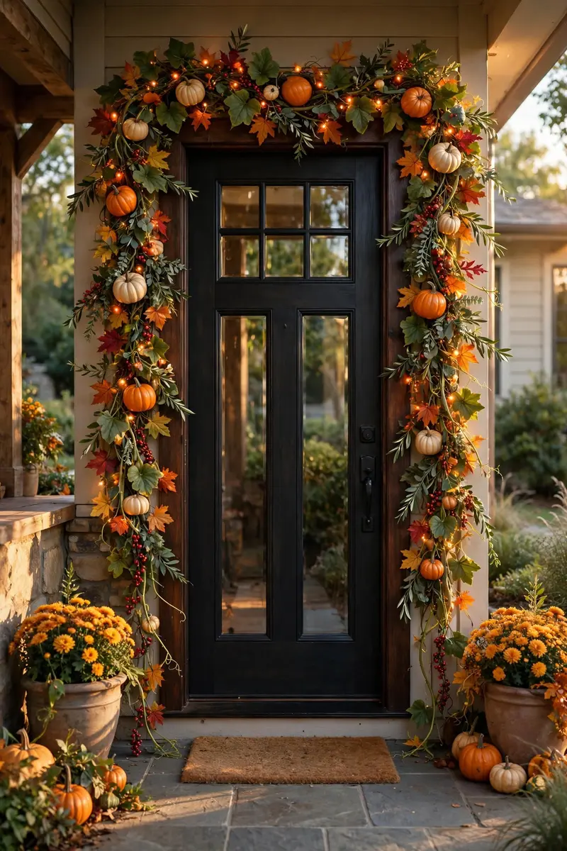 Pumpkin Vine Garland Around the Door Frame