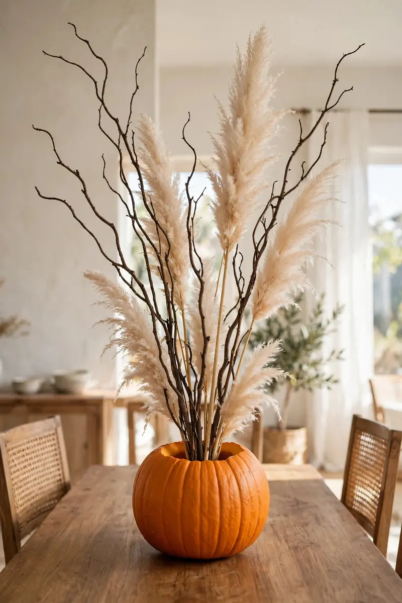 Pumpkin Vase with Moody Branches