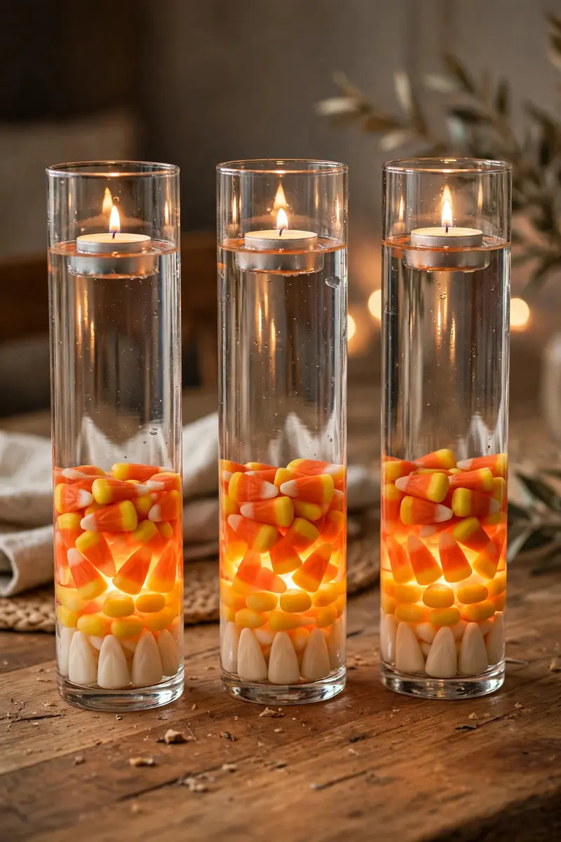 Candy Corn Vase Fillers with Floating Candles