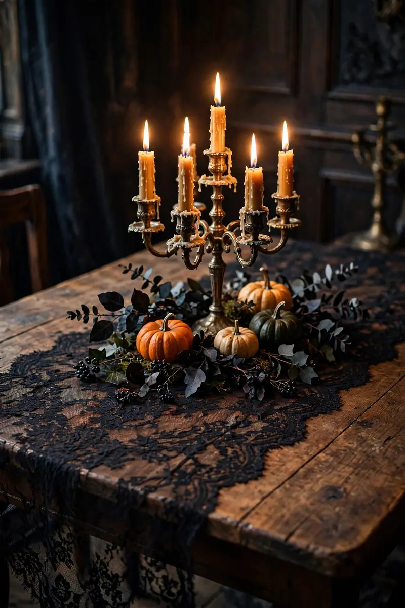 Black Lace Runner Over a Candelabra