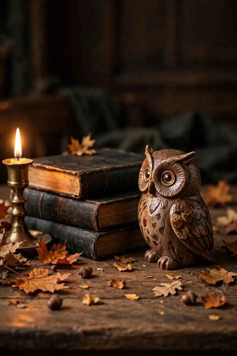 Owl and Books Dark Academia Display