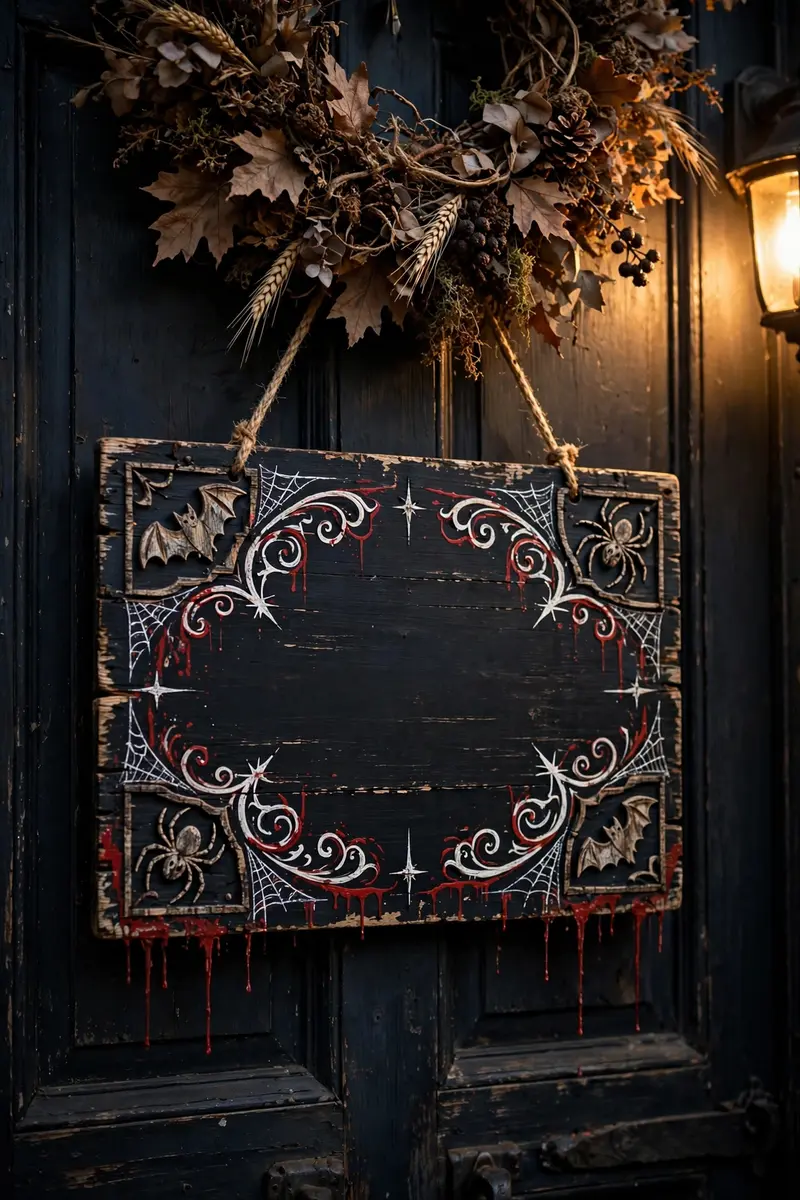 Distressed wooden Enter If You Dare Halloween sign on a door