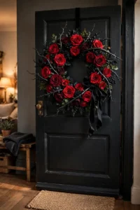 Vampire red rose Halloween wreath with black thorns