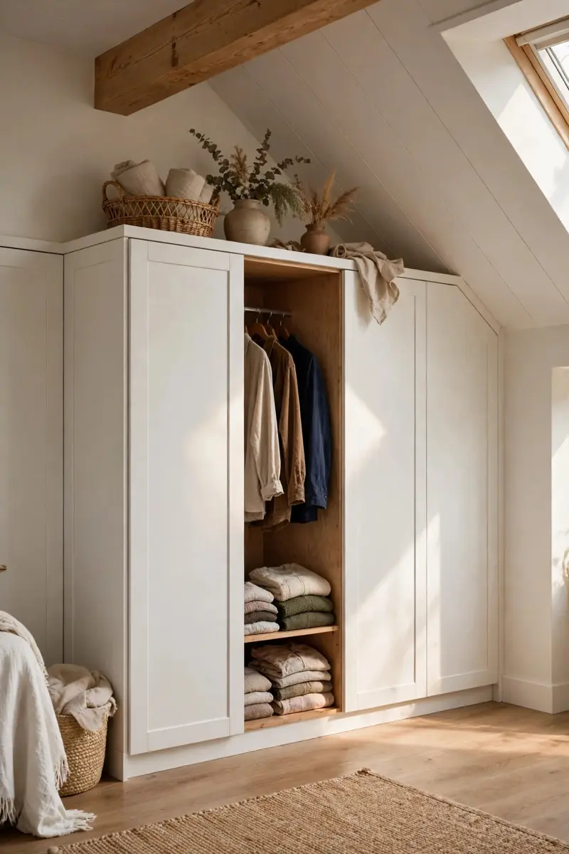 Built-in knee-wall wardrobe under a sloped ceiling