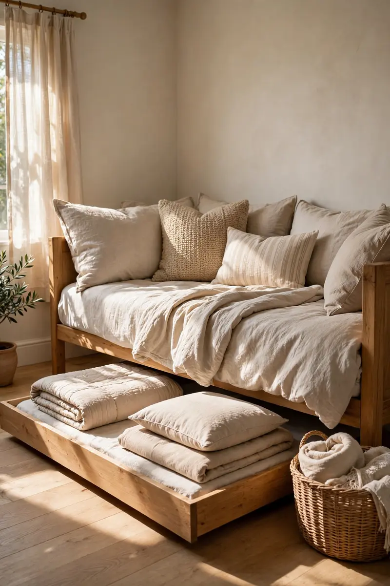 Daybed with a pull-out trundle in a small guest room
