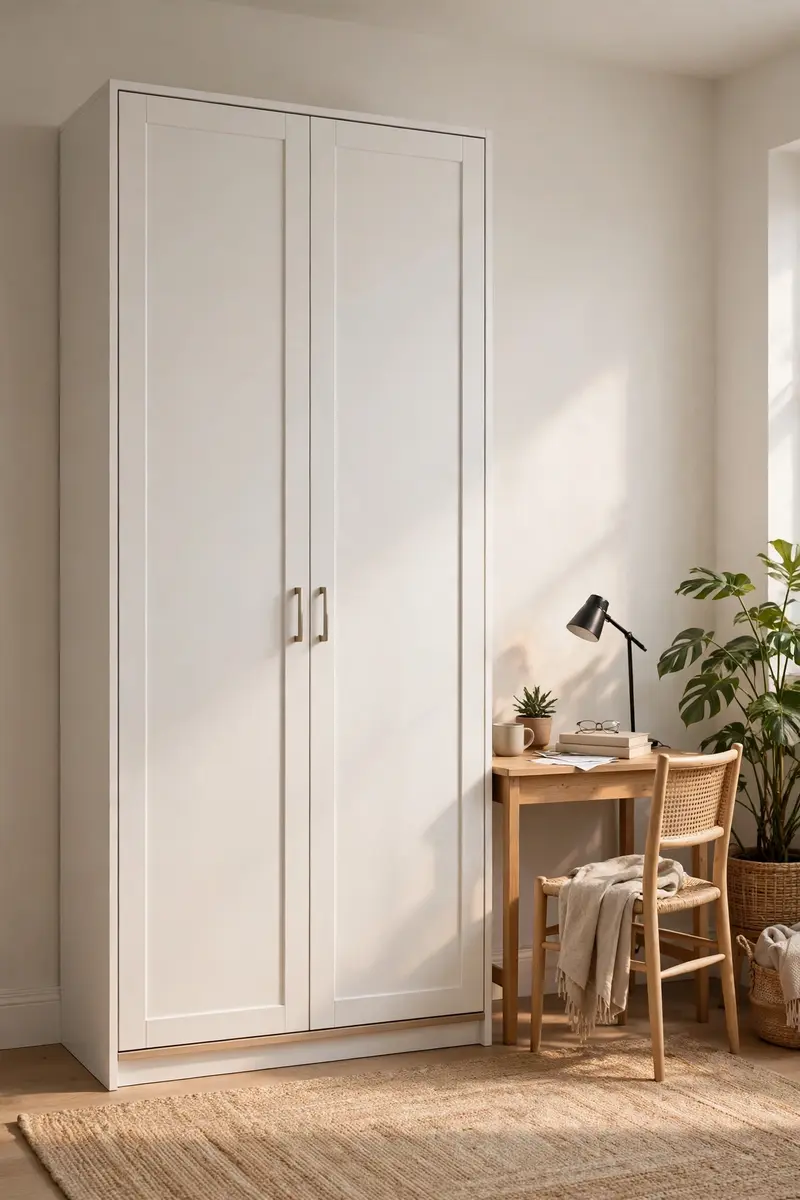 Murphy wall bed cabinet in a small multipurpose room