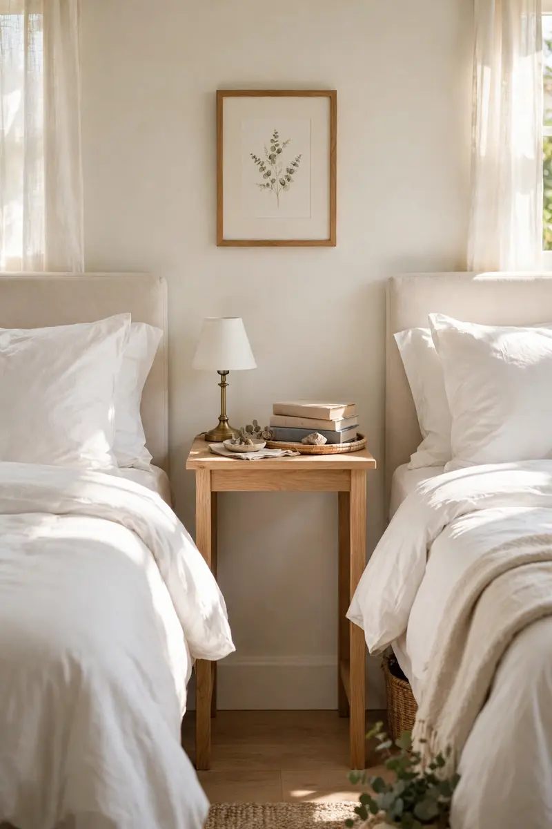 Slim console table between two twin beds