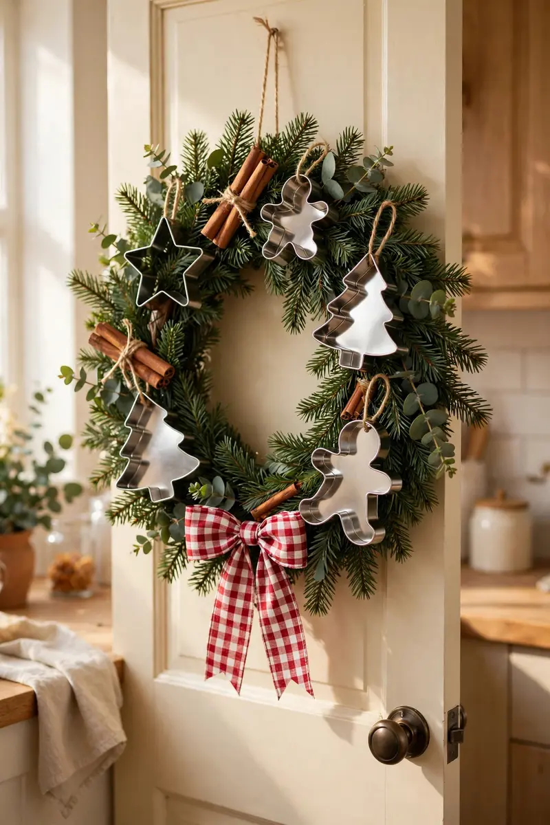 Cookie cutter kitchen wreath with cinnamon sticks