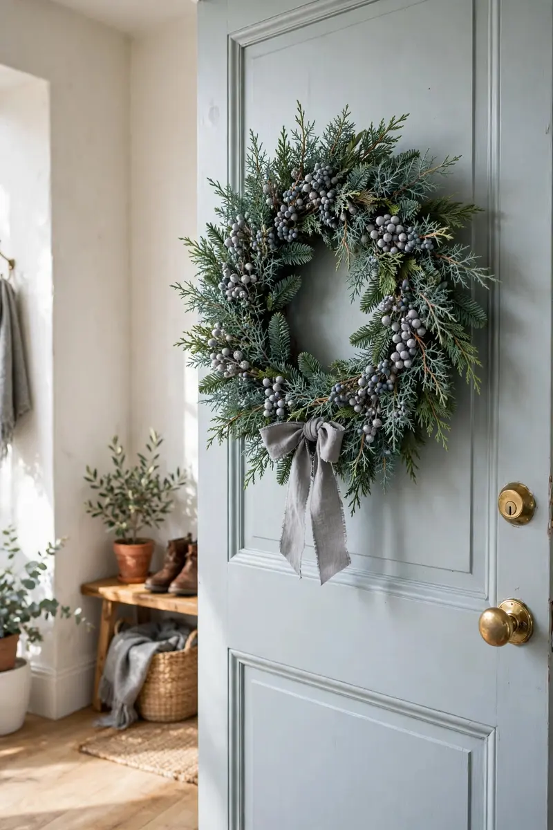 Juniper and cedar blue-green wreath with silver berries