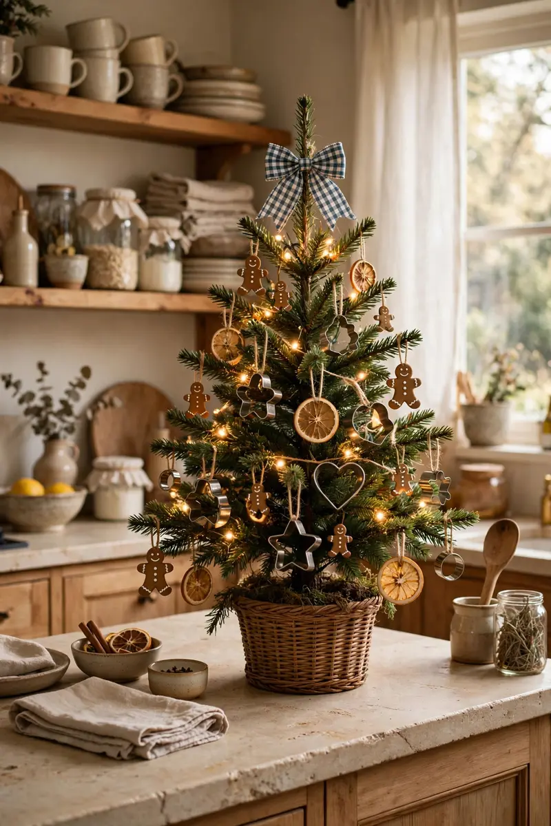 Small christmas tree decorating ideas — Kitchen mini tree with cookie cutters
