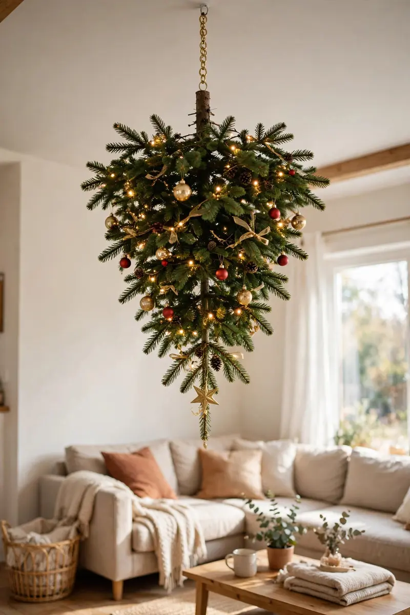 Small christmas tree decorating ideas — Hanging ceiling tree