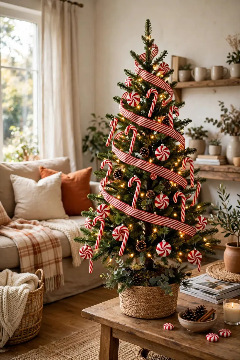 Small christmas tree decorating ideas — Candy cane striped tree