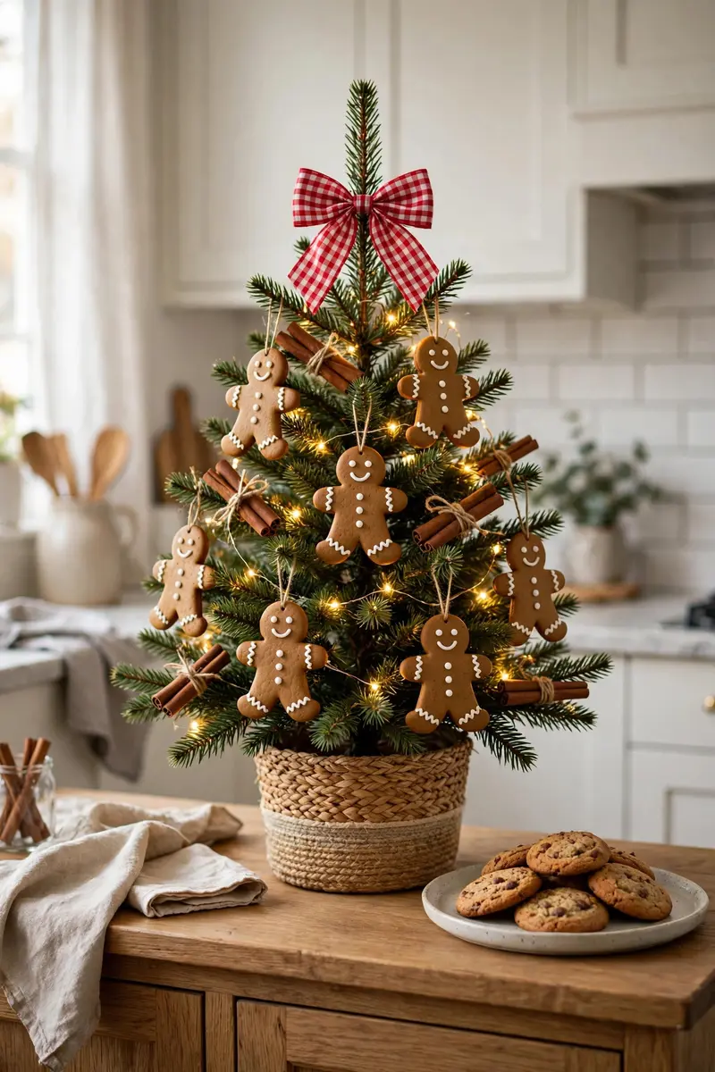 Small christmas tree decorating ideas — Gingerbread-themed tree