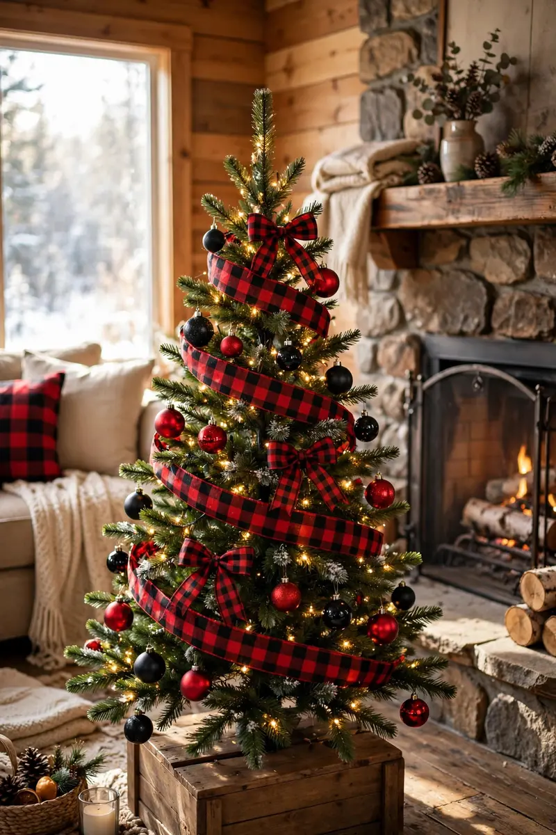Small christmas tree decorating ideas — Plaid and buffalo check tree